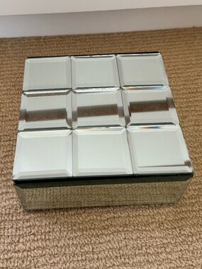 Mirrored Square Jewelry Box with Black Felt Interior Decorative Trinket Storage